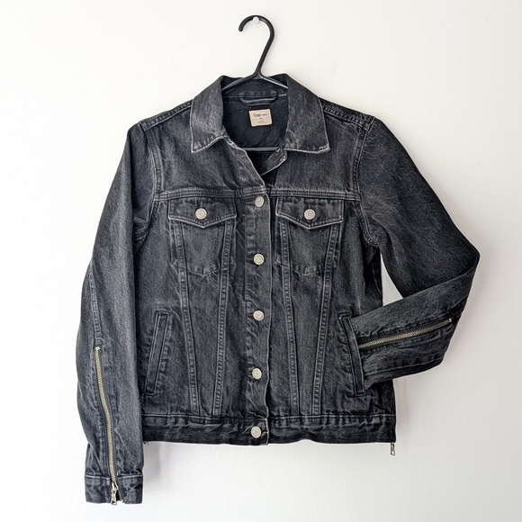 Gap 1969 Women's Black Jeans Jacket With Sides And Sleeves Zips ~ Size Small - Picture 1 of 12